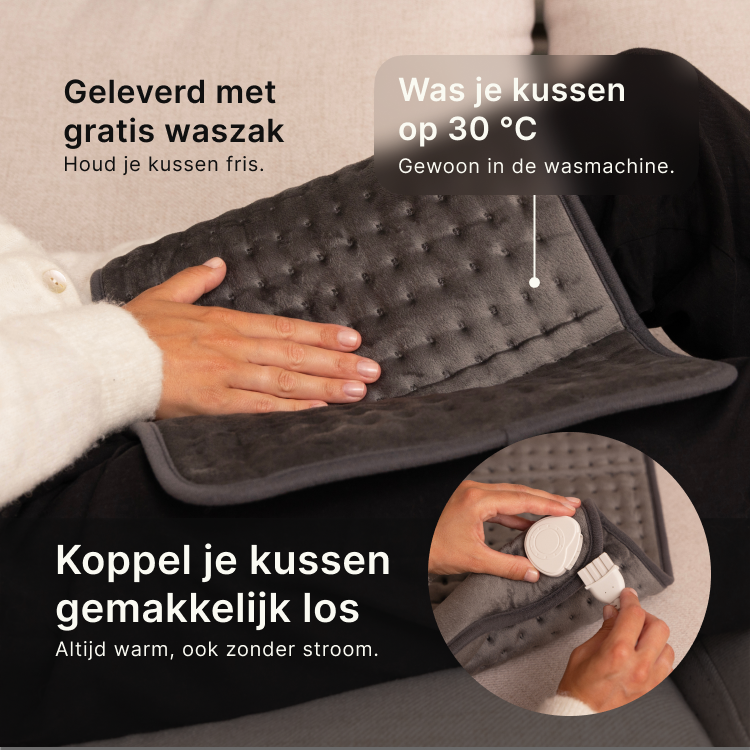 Elektrisch warmtekussen van Seranova op schoot – wasbaar op 30°C en geleverd met gratis waszak