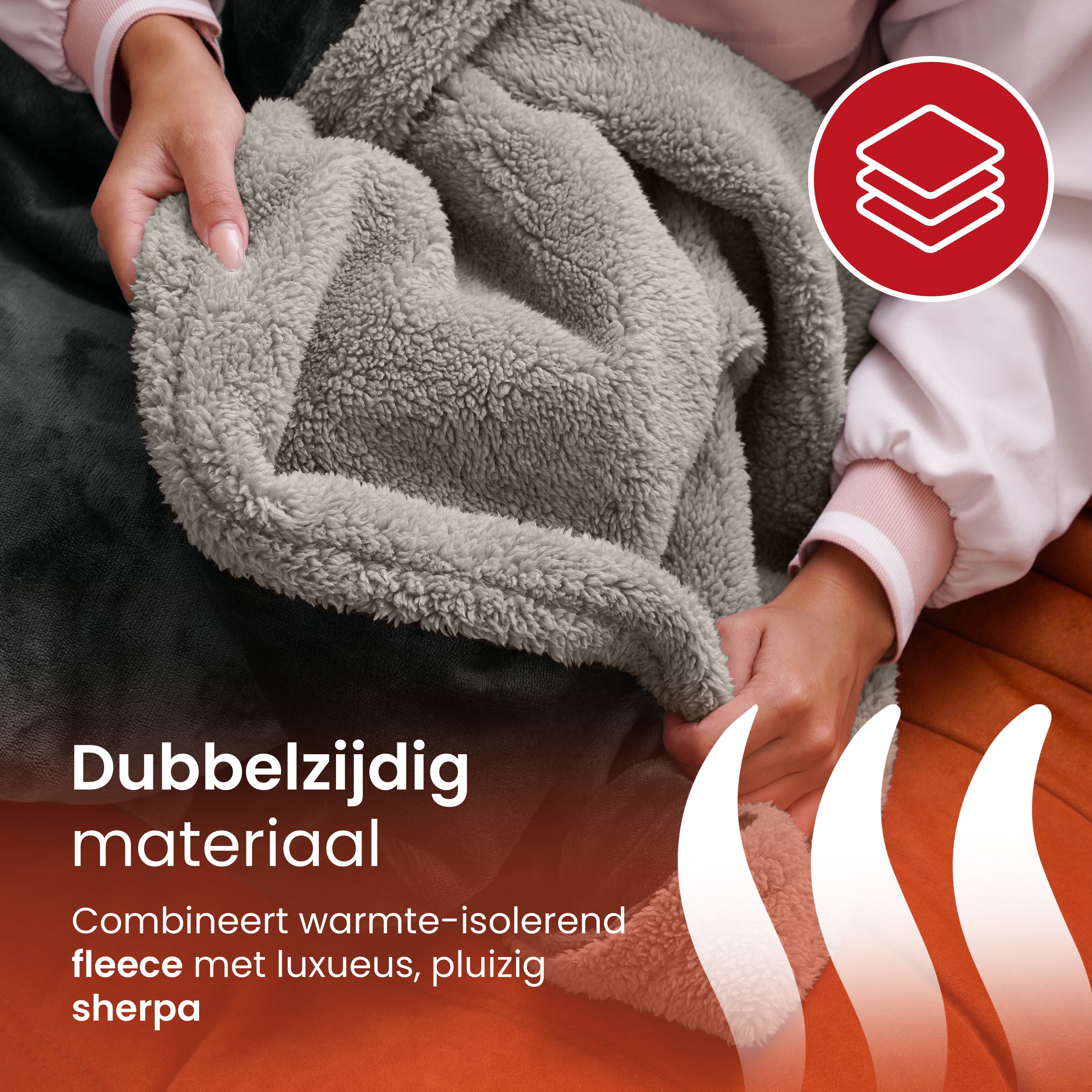 Zachte dubbelzijdige deken van fleece en sherpa voor extra comfort.

